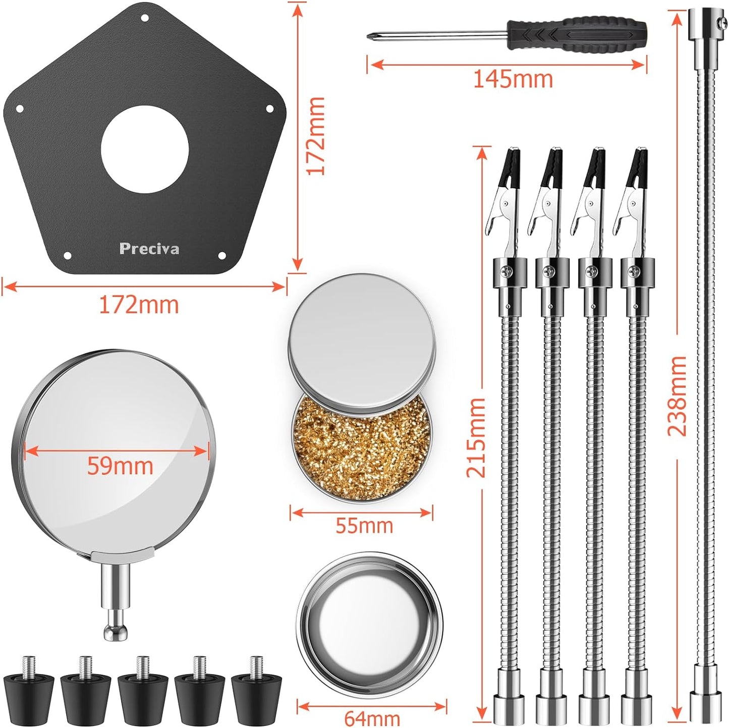 Suport de lipit cu lupa si 4 brate flexibile, cu cleme, rotative la 360°,cu baza metalica si picioruse din cauciuc anti-alunecare, compartiment de depozitare, pentru pistol si ciocan de lipit