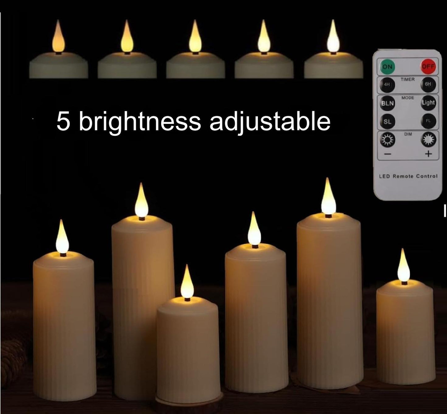 Set 6 lumanari LED reincarcabile, cu telecomanda, efect de flacara, temporizator, intensitate reglabila pe 5 niveluri, pentru Halloween, Craciun, nunta, petrecere
