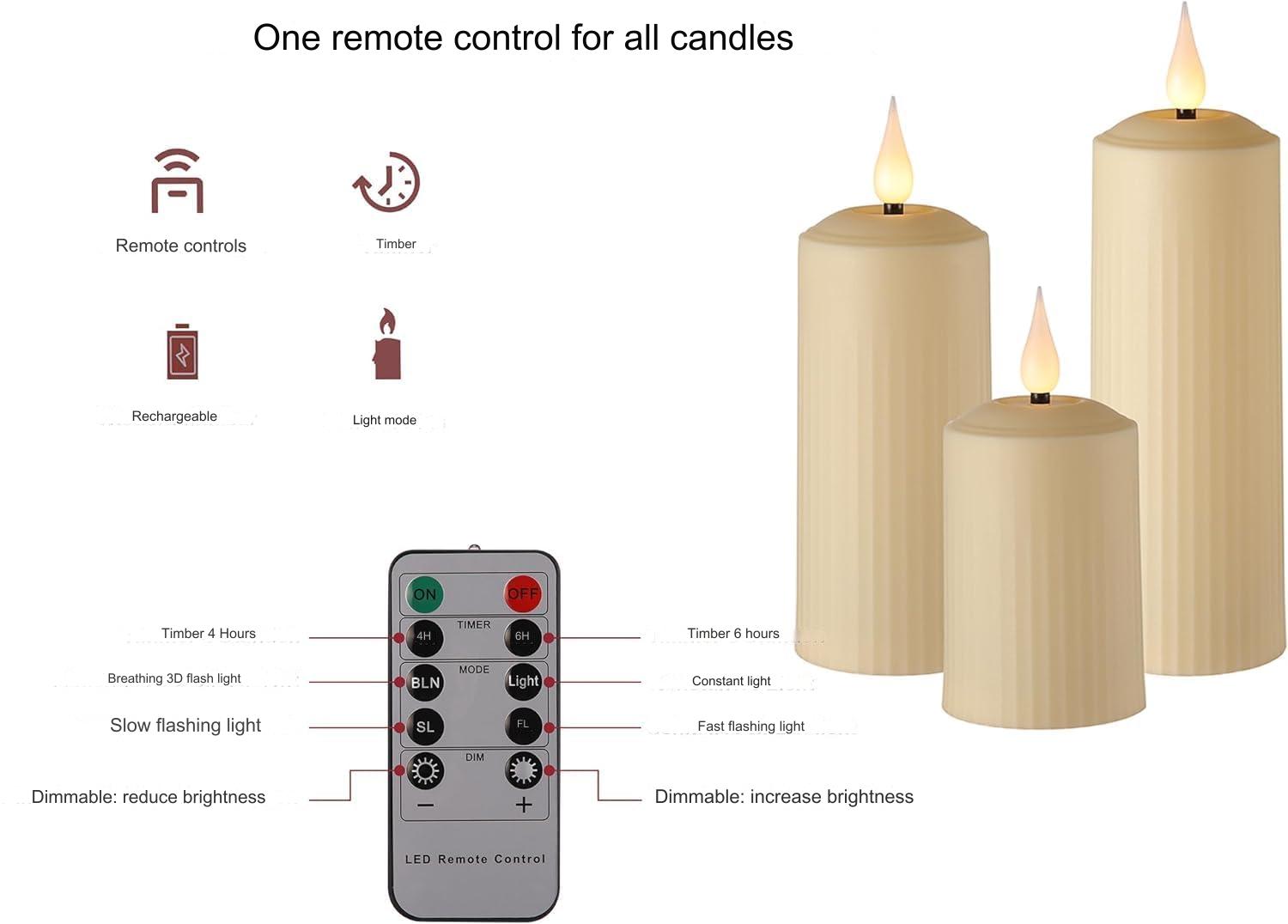 Set 6 lumanari LED reincarcabile, cu telecomanda, efect de flacara, temporizator, intensitate reglabila pe 5 niveluri, pentru Halloween, Craciun, nunta, petrecere