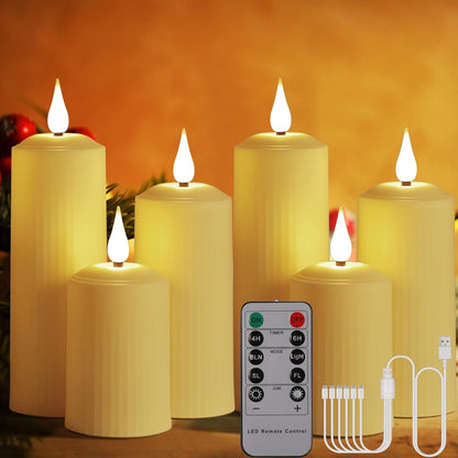 Set 6 lumanari LED reincarcabile, cu telecomanda, efect de flacara, temporizator, intensitate reglabila pe 5 niveluri, pentru Halloween, Craciun, nunta, petrecere