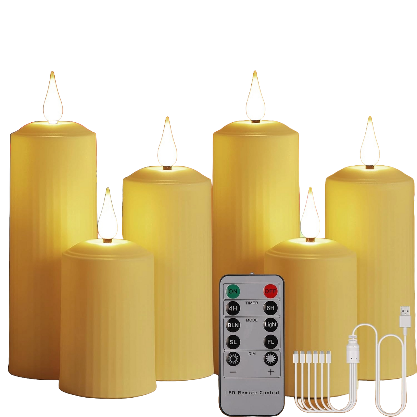Set 6 lumanari LED reincarcabile, cu telecomanda, efect de flacara, temporizator, intensitate reglabila pe 5 niveluri, pentru Halloween, Craciun, nunta, petrecere