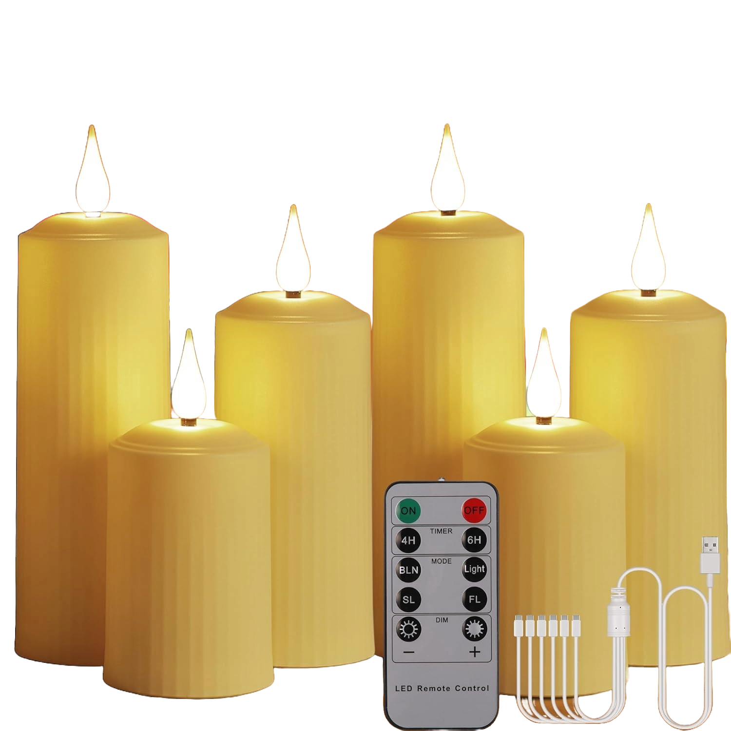 Set 6 lumanari LED reincarcabile, cu telecomanda, efect de flacara, temporizator, intensitate reglabila pe 5 niveluri, pentru Halloween, Craciun, nunta, petrecere