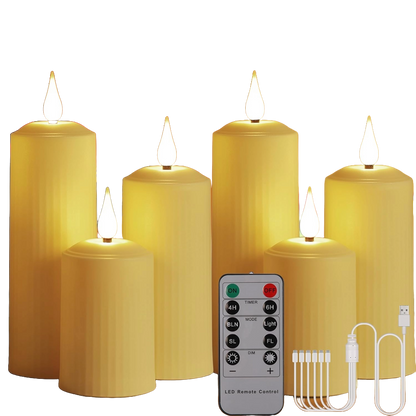 Set 6 lumanari LED reincarcabile, cu telecomanda, efect de flacara, temporizator, intensitate reglabila pe 5 niveluri, pentru Halloween, Craciun, nunta, petrecere