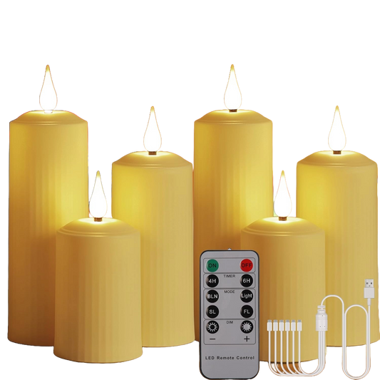 Set 6 lumanari LED reincarcabile, cu telecomanda, efect de flacara, temporizator, intensitate reglabila pe 5 niveluri, pentru Halloween, Craciun, nunta, petrecere