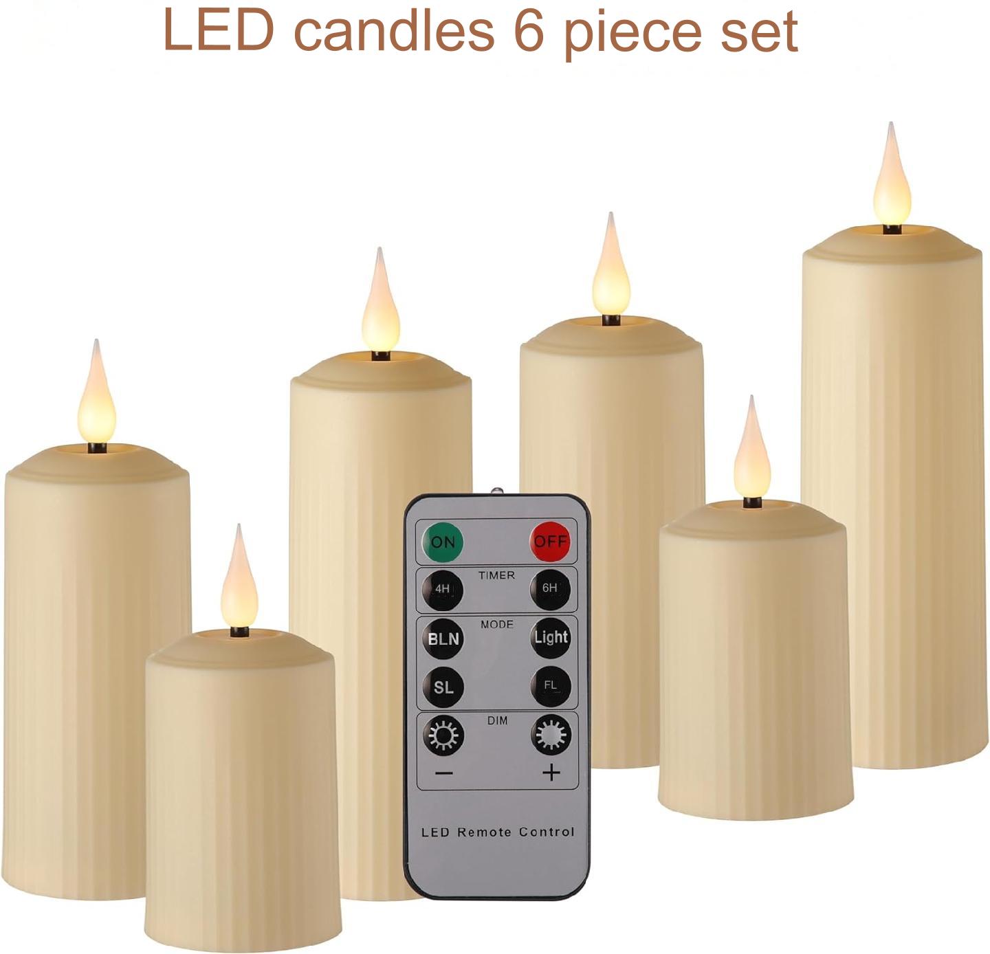Set 6 lumanari LED reincarcabile, cu telecomanda, efect de flacara, temporizator, intensitate reglabila pe 5 niveluri, pentru Halloween, Craciun, nunta, petrecere