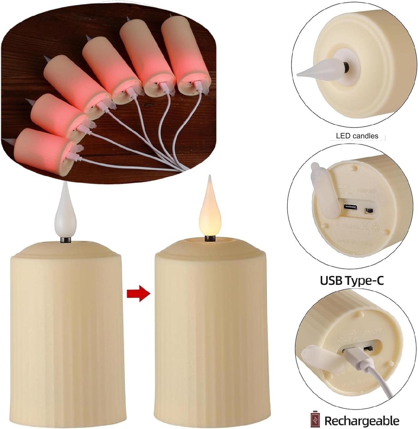 Set 6 lumanari LED reincarcabile, cu telecomanda, efect de flacara, temporizator, intensitate reglabila pe 5 niveluri, pentru Halloween, Craciun, nunta, petrecere