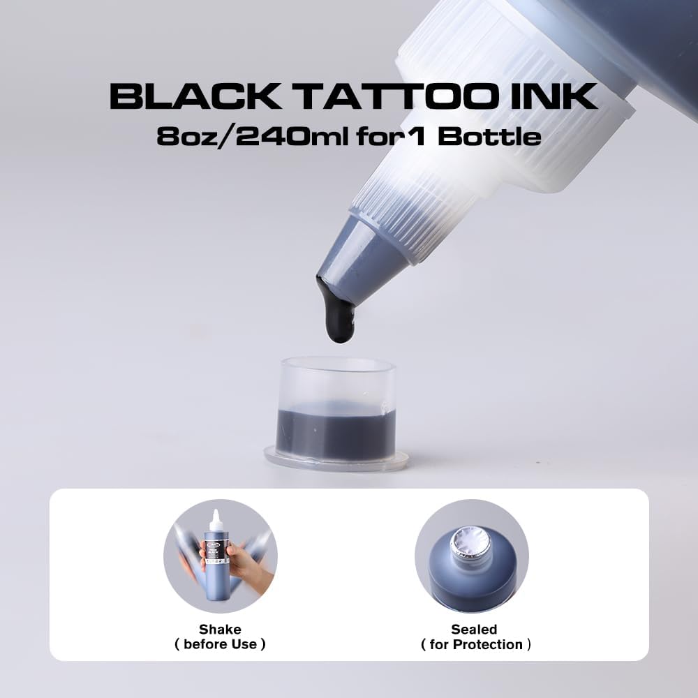 Pigment tatuaj permanent 240 ml, tus pentru tatuaje profesionale, microblading, negru