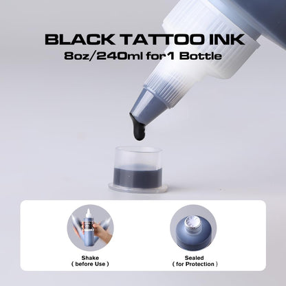 Pigment tatuaj permanent 240 ml, tus pentru tatuaje profesionale, microblading, negru