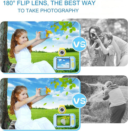 Aparat foto pentru copii, 40 MP, 1080P HD, ecran 2.4 inch, zoom 4x, camera rotativa 180° pentru selfie, jocuri incorporate, card 32 GB