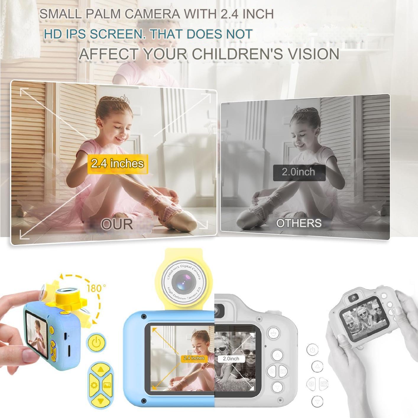 Aparat foto pentru copii, 40 MP, 1080P HD, ecran 2.4 inch, zoom 4x, camera rotativa 180° pentru selfie, jocuri incorporate, card 32 GB
