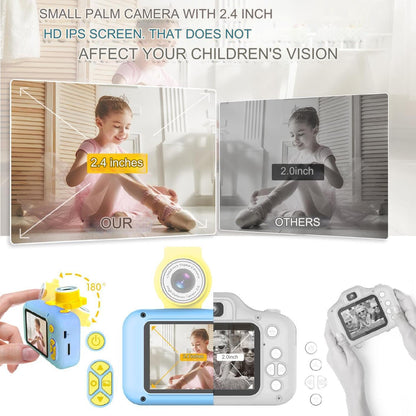 Aparat foto pentru copii, 40 MP, 1080P HD, ecran 2.4 inch, zoom 4x, camera rotativa 180° pentru selfie, jocuri incorporate, card 32 GB