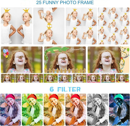 Aparat foto pentru copii, 40 MP, 1080P HD, ecran 2.4 inch, zoom 4x, camera rotativa 180° pentru selfie, jocuri incorporate, card 32 GB