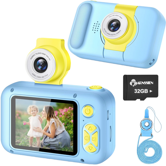 Aparat foto pentru copii, 40 MP, 1080P HD, ecran 2.4 inch, zoom 4x, camera rotativa 180° pentru selfie, jocuri incorporate, card 32 GB