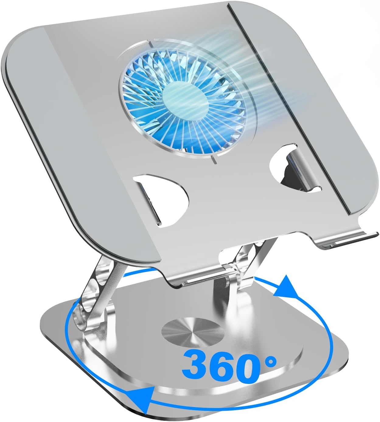 Stand pentru laptop si tableta, ventilatie prin cooler, pliabil si portabil, reglabil cu unghi de rotire de 360°, inaltime ajustabila, aluminiu, greutate suportata 10 kg, racire rapida si eficienta, Hsility