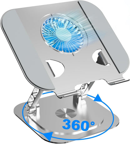 Stand pentru laptop si tableta, ventilatie prin cooler, pliabil si portabil, reglabil cu unghi de rotire de 360°, inaltime ajustabila, aluminiu, greutate suportata 10 kg, racire rapida si eficienta, Hsility