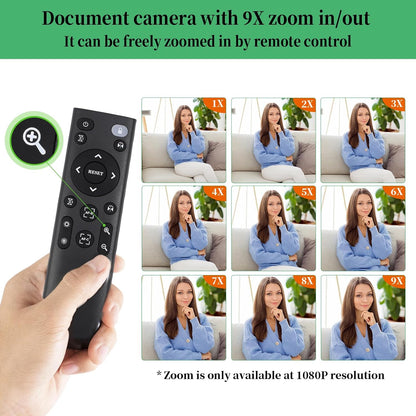 Camera scanner documente A3, 12 MP, 30 FPS, rezolutie 4K 3840 x 3120, zoom 9X, control prin telecomanda, inregistrare video, transmisii live, microfon dublu, apel vocal bidirectional, oglindire, lumini LED, compatibila cu Mac OSX, Windows, Chromebook