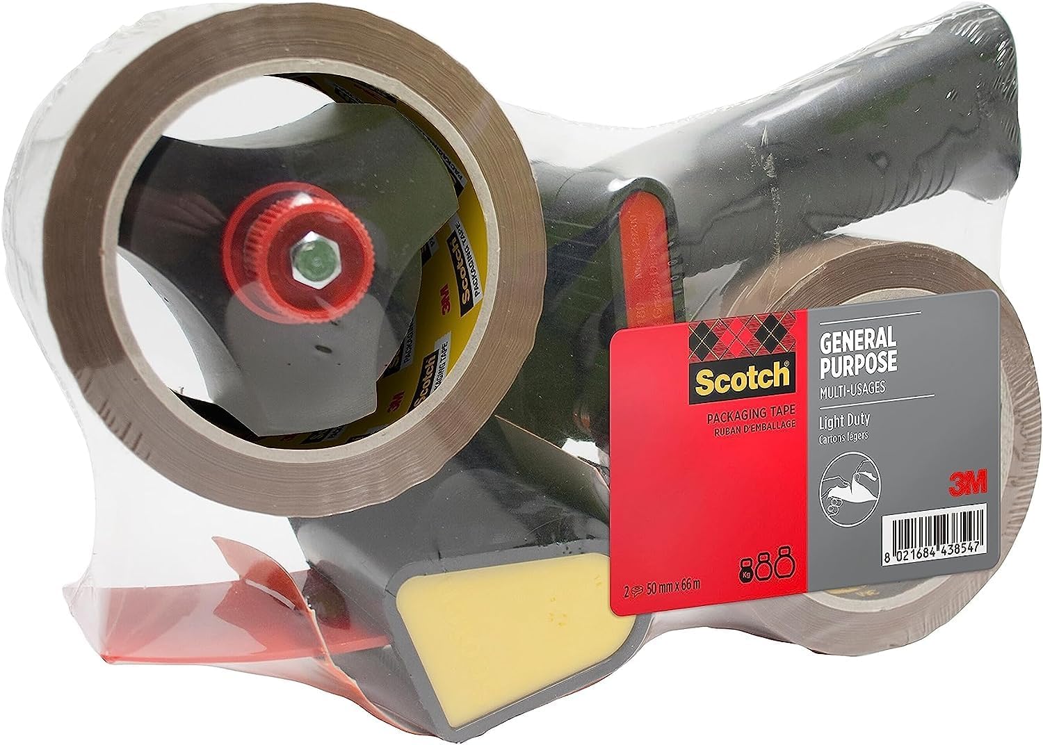 Dispenser manual pentru aplicat banda adeziva 55 mm x 66 m, cu 2 role scotch si maner ergonomic