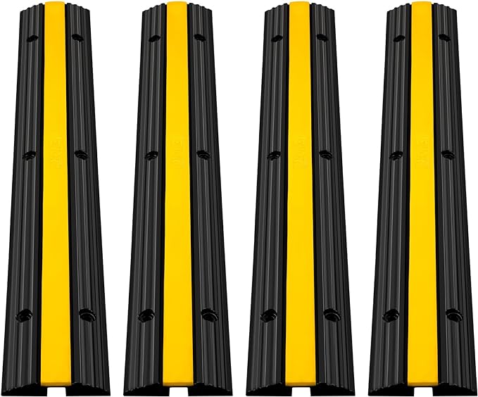 Set de 4 rampe de protectie cabluri, cu 1 canal, din cauciuc, 102 x 15 x 3 cm, capacitate 8 tone, cu design modular pentru casa, parcari, garaje, depozite, negru