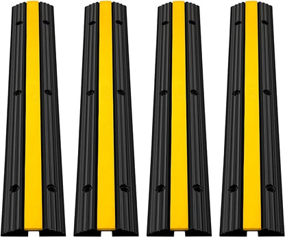 Set de 4 rampe de protectie cabluri, cu 1 canal, din cauciuc, 102 x 15 x 3 cm, capacitate 8 tone, cu design modular pentru casa, parcari, garaje, depozite, negru