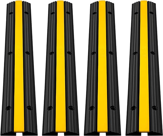 Set de 4 rampe de protectie cabluri, cu 1 canal, din cauciuc, 102 x 15 x 3 cm, capacitate 8 tone, cu design modular pentru casa, parcari, garaje, depozite, negru