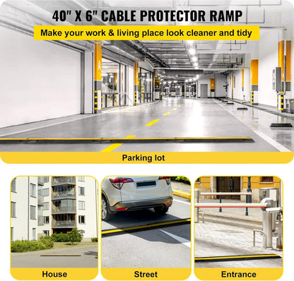 Set de 4 rampe de protectie cabluri, cu 1 canal, din cauciuc, 102 x 15 x 3 cm, capacitate 8 tone, cu design modular pentru casa, parcari, garaje, depozite, negru