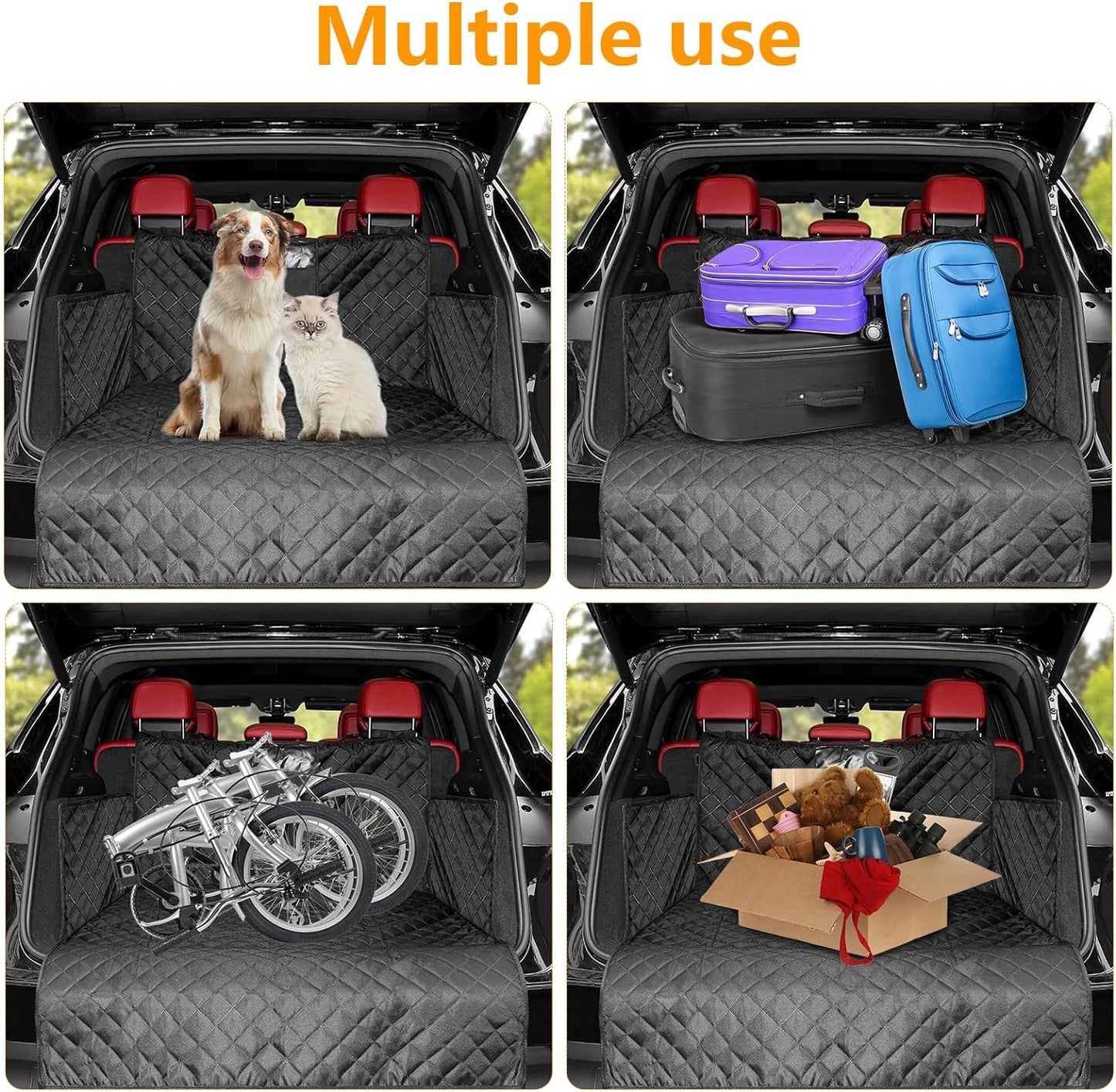 Husa auto pentru portbagaj, protectie si transport animale, caini si pisici, universal, cu spatii depozitare, impermeabila, rezistenta la zgarieturi, antialunecare, negru
