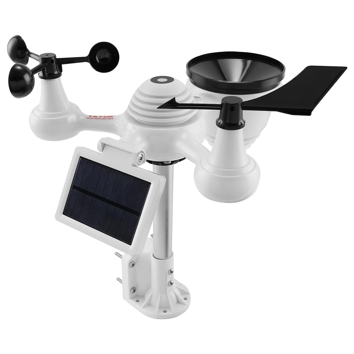 Statie Meteo profesionala WiFi 7 in 1, cu panou solar, afisaj LCD 7,5 inch, raza de transmisie de 150 m, prognoza meteo 12 h, alarma, viteza si directia vantului, umiditate, barometru, raze UV, anemometru, temperatura, fazele lunii, data, VEVOR