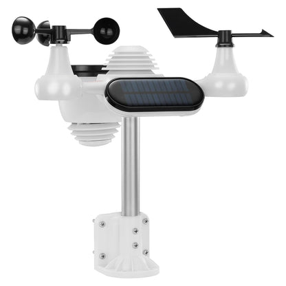 Statie Meteo profesionala 7 in 1, Wireless, cu panou solar, afisaj LCD 7,5 inch, raza de transmisie de 150 m, prognoza meteo 12 h, alarma, viteza si directia vantului, umiditate, barometru, raze UV, anemometru, temperatura, fazele lunii, data, VEVOR