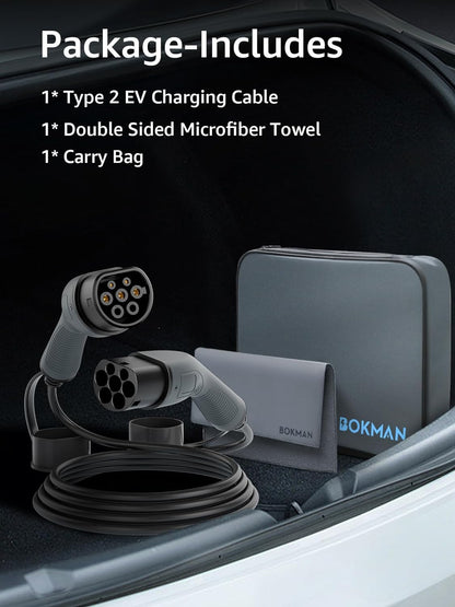 Cablu de incarcare EV, pentru masini electrice, BEV, PHEV, Type 2, 32A, 22 kW trifazat, de 10 metri, IP54, cu geanta de depozitare si transport