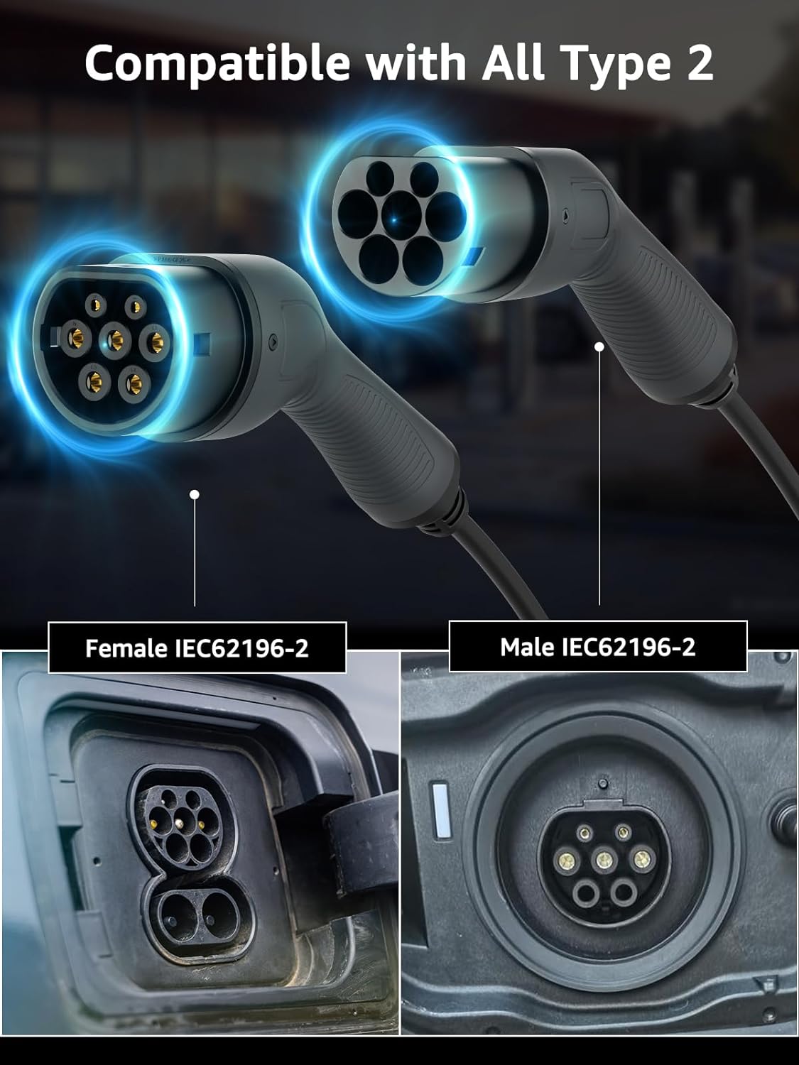 Cablu de incarcare EV, pentru masini electrice, BEV, PHEV, Type 2, 32A, 22 kW trifazat, de 10 metri, IP54, cu geanta de depozitare si transport