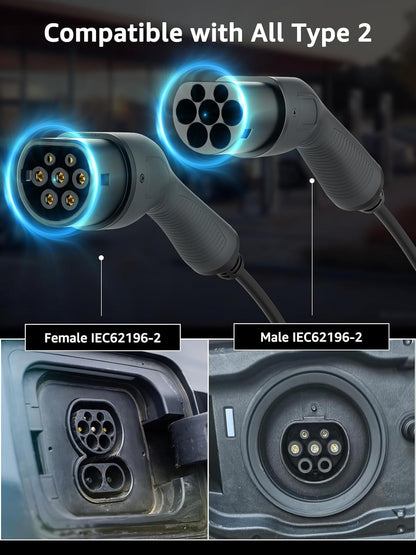 Cablu de incarcare EV, pentru masini electrice, BEV, PHEV, Type 2, 32A, 22 kW trifazat, de 10 metri, IP54, cu geanta de depozitare si transport