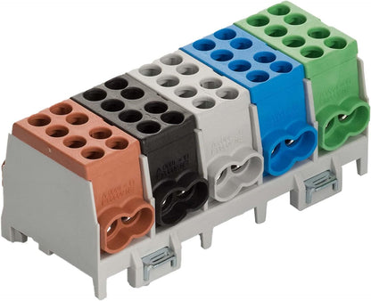 Cleme de distributie derivatie pentru conexiuni monofazice si trifazice, cu 5 pini pentru sina profilata, cu 8 poli, 25mm2, AC 400 V