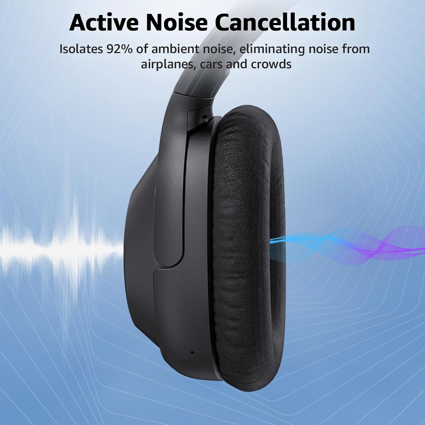 Casti wireless Over the Ear Bluetooth, Noise Cancelling ANC, sunet Hi-Fi, microfon, timp redare pana la 75 ore, Bass Music, negru
