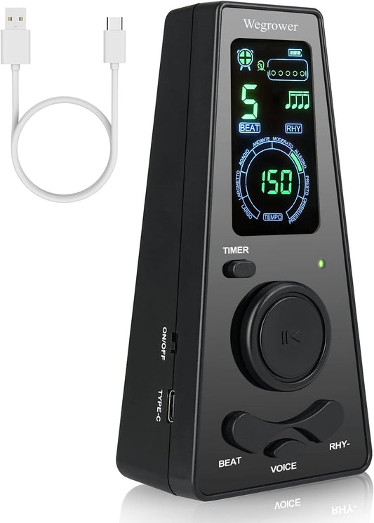 Metronom digital cu temporizator, contorizarea vocii si a sunetul, operare cu o singura atingere si afisaj LCD, electronic, cu control al volumului pentru pian, chitara, tobe, vioara
