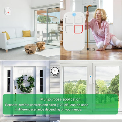 Sistem de alarma WiFi smart, pentru usi si ferestre, cu 10 senzori, magnetici, senzor de miscare, 2 telecomenzi, plug and play, control prin aplicatie, compatibil Alexa si Google Home, sirena 120 dB, pentru casa, garaj, birou