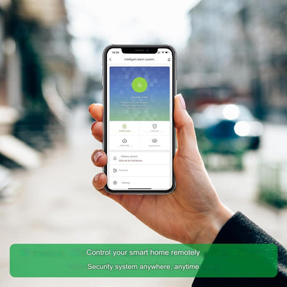 Sistem de alarma WiFi smart, pentru usi si ferestre, cu 10 senzori, magnetici, senzor de miscare, 2 telecomenzi, plug and play, control prin aplicatie, compatibil Alexa si Google Home, sirena 120 dB, pentru casa, garaj, birou