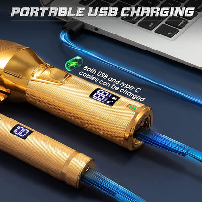 Set Masina de tuns profesionala, cu detailer pentru contur si barba, fara fir, reincarcabile, baterie 3000 mAh, autonomie de 300 min, design ergonomic, lama din titanium