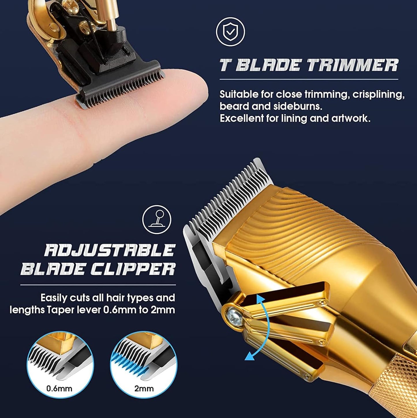 Set Masina de tuns profesionala, cu detailer pentru contur si barba, fara fir, reincarcabile, baterie 3000 mAh, autonomie de 300 min, design ergonomic, lama din titanium