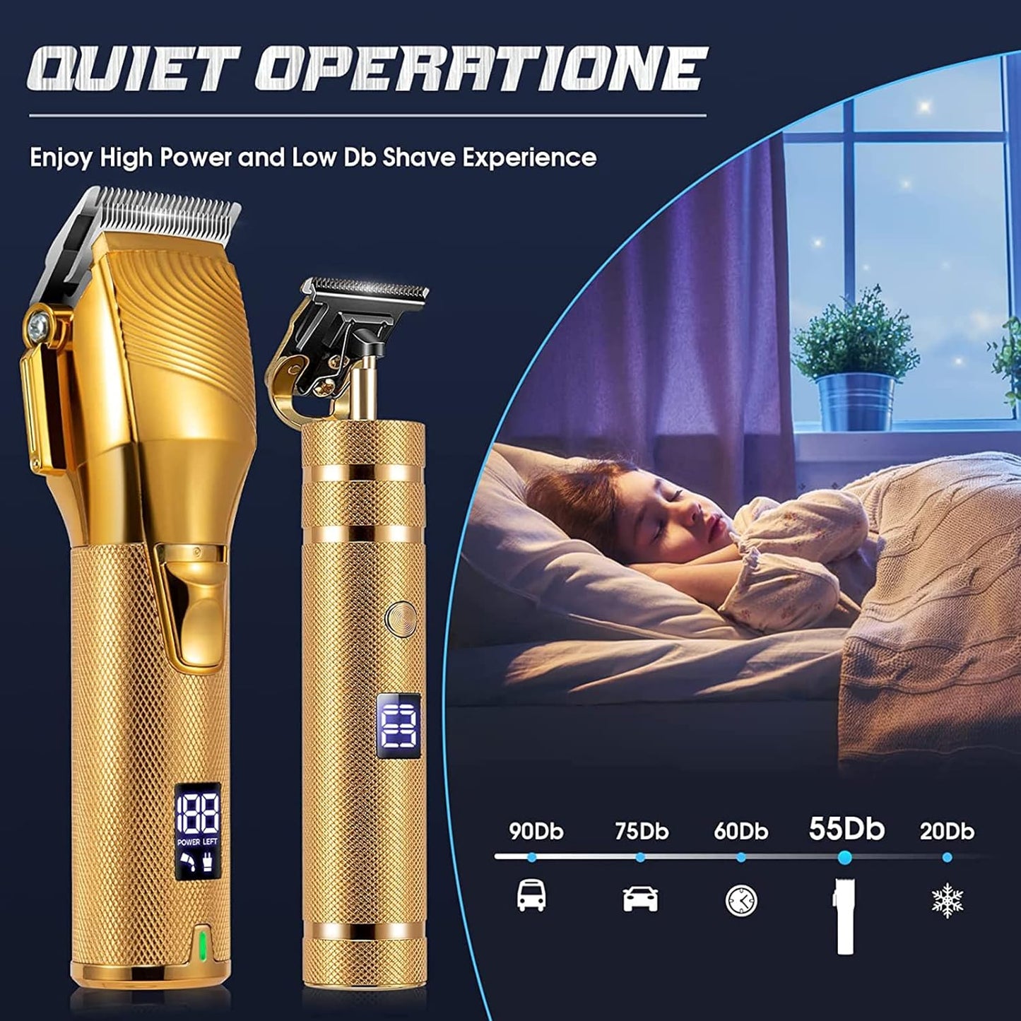 Set Masina de tuns profesionala, cu detailer pentru contur si barba, fara fir, reincarcabile, baterie 3000 mAh, autonomie de 300 min, design ergonomic, lama din titanium