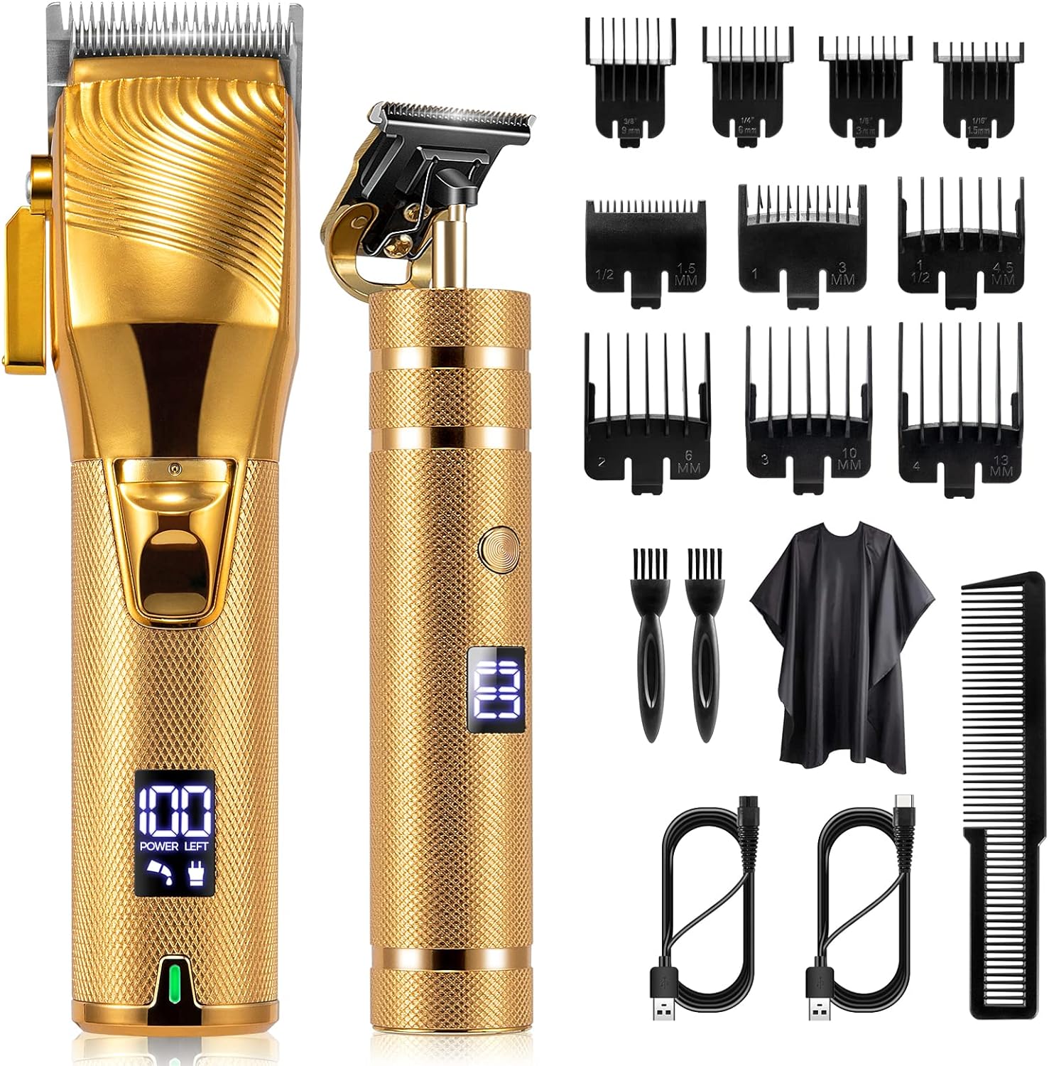 Set Masina de tuns profesionala, cu detailer pentru contur si barba, fara fir, reincarcabile, baterie 3000 mAh, autonomie de 300 min, design ergonomic, lama din titanium