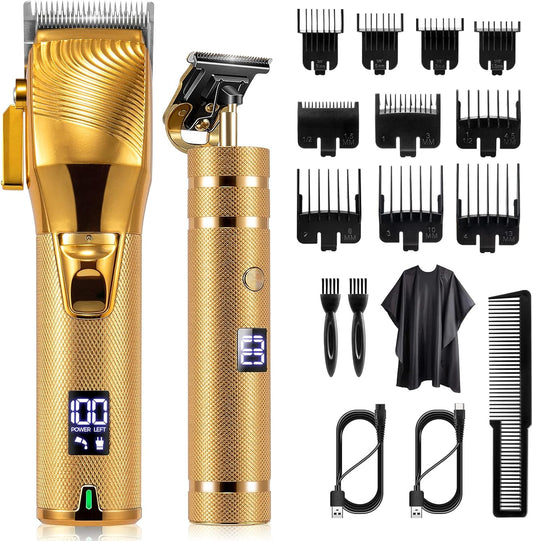 Set Masina de tuns profesionala, cu detailer pentru contur si barba, fara fir, reincarcabile, baterie 3000 mAh, autonomie de 300 min, design ergonomic, lama din titanium