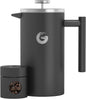 Cafetiera cu piston French Press 8 cesti, presa franceza cu perete dublu, capacitate 1 litru, din otel inoxidabil, cu recipient de depozitare cafea, gri