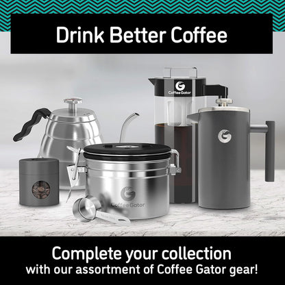 Cafetiera cu piston French Press 8 cesti, presa franceza cu perete dublu, capacitate 1 litru, din otel inoxidabil, cu recipient de depozitare cafea, gri