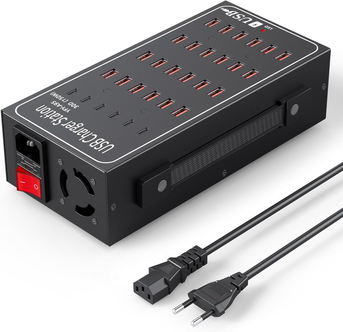 Incarcator retea 150 W, statie de incarcare cu 30 porturi, 6 porturi USB-C, 24 porturi USB-A, incarcare rapida, pentru Samsung, iPhone, Google Pixel, Xiaomi, Oppo si iPad