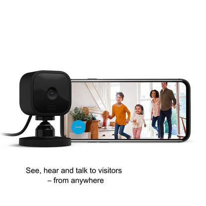 Set 2 camere de supraveghere, WiFi, mini HD 1080P, senzor de miscare, compatibile cu Alexa, comunicare bidirectionala, nightvision, Blink Mini, Negru