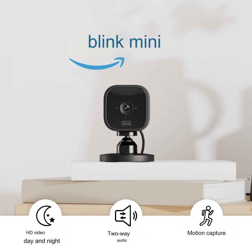Set 2 camere de supraveghere, WiFi, mini HD 1080P, senzor de miscare, compatibile cu Alexa, comunicare bidirectionala, nightvision, Blink Mini, Negru