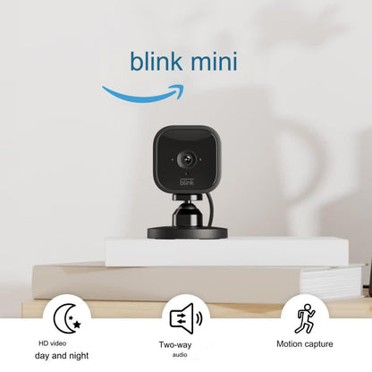 Camera de supraveghere, WiFi, mini HD 1080P, senzor de miscare, compatibila cu Alexa, comunicare bidirectionala, nightvision, Blink Mini, Negru