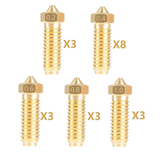 Set de 20 duze extrudare imprimanta 3D Kobra 3, Anycubic Kobra 3, Cobra 3 Combo, 8 buc 0, 4 mm si 3 cate buc de 0, 2 mm, 0, 6 mm, 0, 8 mm, 1, 0 mm fiecare, filet M6, pentru majoritatea materialelor de imprimare FDM