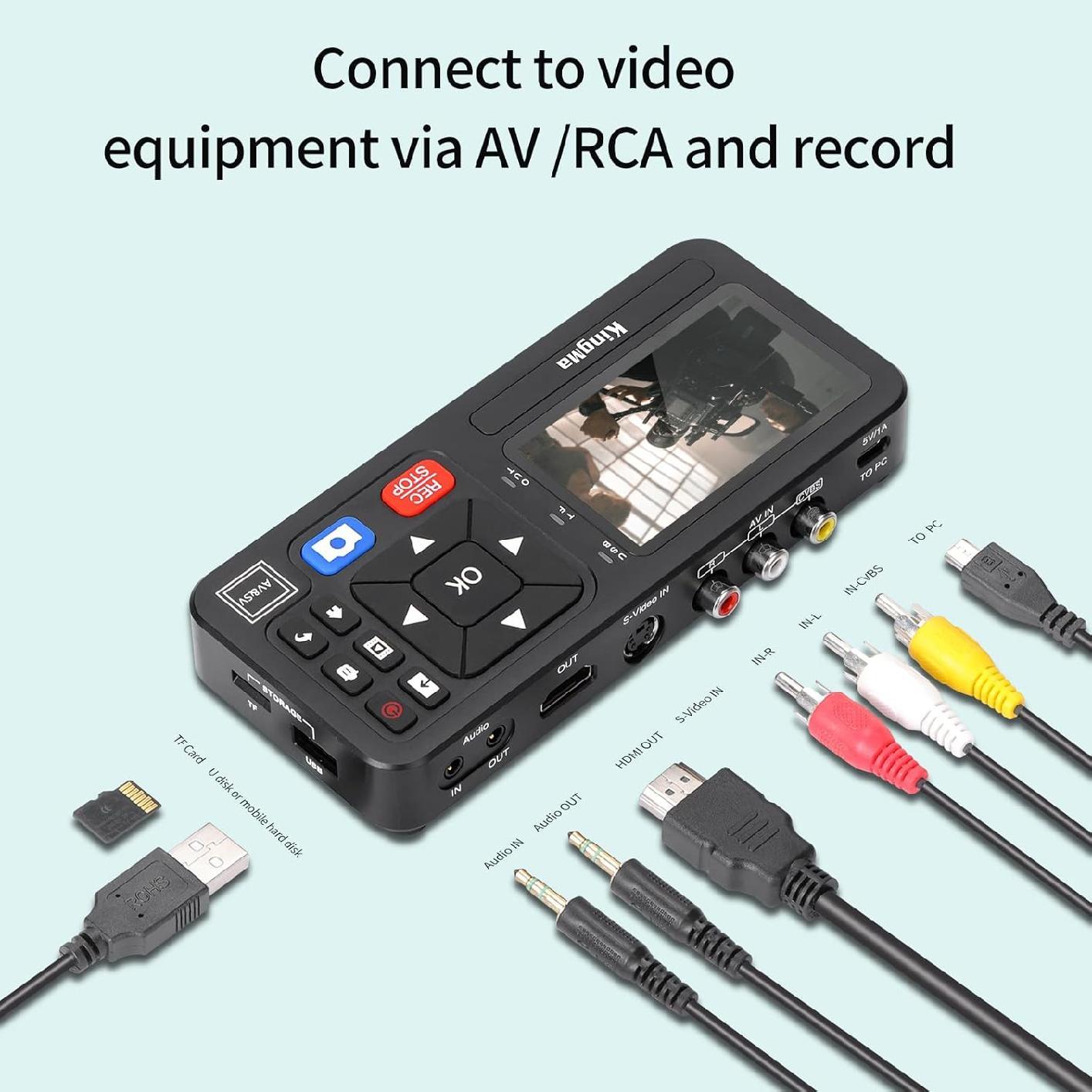Placa de captura video 1080P cu S-Video si RCA, video grabber pentru conversie VHS, VCR, DVD, Hi8 si camere video direct pe USB sau card de memorie, display 3 inch, telecomanda inclusa, inregistrare fara PC, multifunctionala