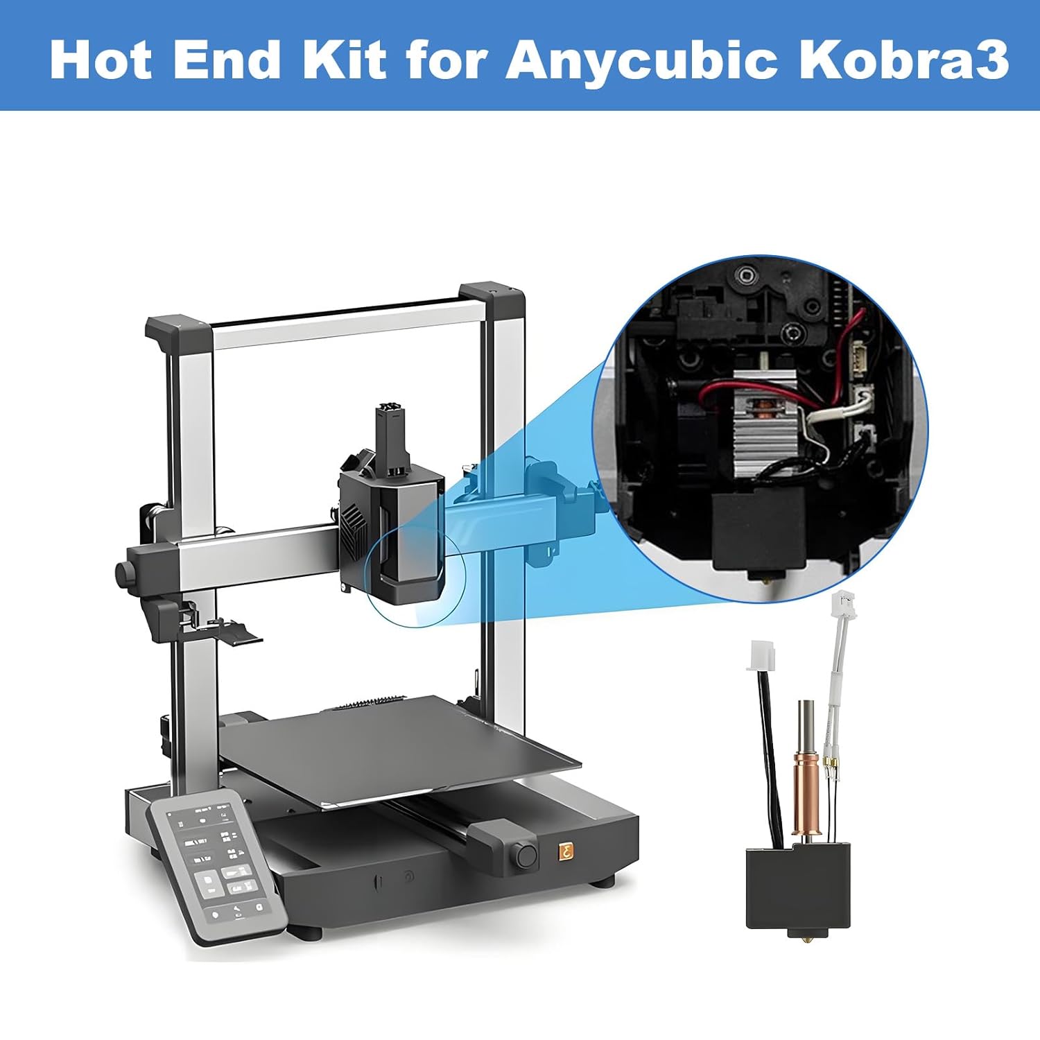 Set 2 capete de printare pentru imprimanta 3D Anycubic Cobra 3, hotend cu bloc incalzire, husa din silicon, doar pentru Anycubic Kobra 3 si accesorii Extruder ID produs: 3851